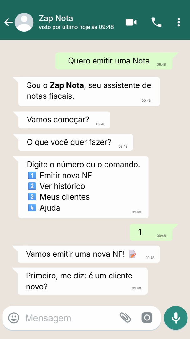 Tela 1 - Início da conversa